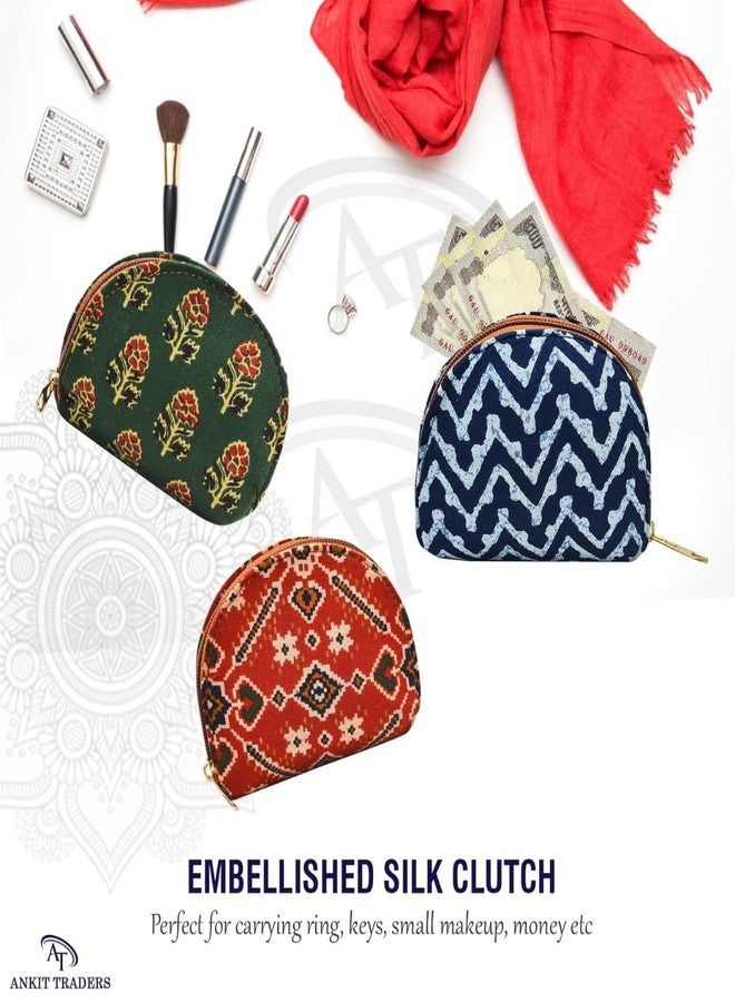 AT Ankit Traders Women Zipper Clutch Potli Pack of 12 | Embellished Decorative Silk Curve-Shaped Ethnic Potli Bag | Traditional Gifting for Haldi, Mehandi, Lohri, Makar Sankranti & Pongal - Image 3